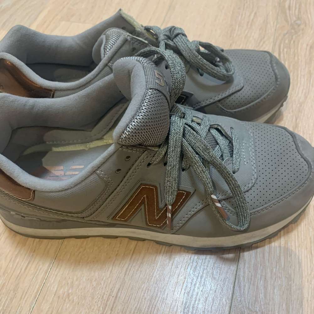 New Balance Gray/Gold 574s